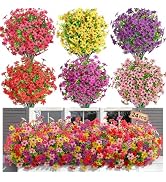 SHareconn 24 Bundles Artificial Flowers for Outdoors Spring Decoration, Fake Silk Realistic Faux ...