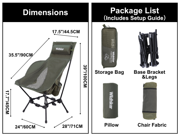 Wildhiker high back camping chairs package list