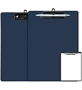 FRETONBA Blue Clipboard with Pen Holder, 2 Pack Plastic Clipboard with Low Profile Metal Clip, Ha...