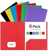 Plastic Folders with Pockets, 6 Pack Document Folders with Business Card Slot, 2 Pocket Folders B...