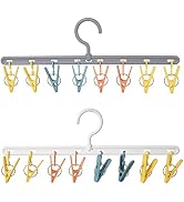 Foshine Clothes Hanger with 8 Color Clips 2 Pack Clothes Drying Racks Windproof for Drying Socks ...