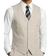 JEMITOP Men's Lightweight Texture Slim Fit Dress Vest Wedding Formal Vintage Tuxedo Suit Vest wit...