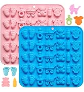 JOERSH 2 Pack Baby Shower Chocolate Molds, Baby Feet Onesie Bottle Pacifier Baby Carriage Bear Sh...