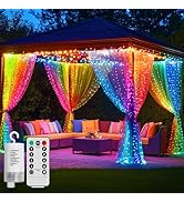 Curtain Lights Battery Operated 10x10Ft 300LED Waterproof Waterfall Light with 8 Modes Remote Dim...