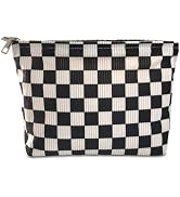 STARDW Corduroy Checkered Makeup Bag Cute Cosmetic Bags for Women Girls, Travel Toiletry Bag Larg...