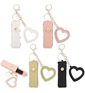 CALFOVERA 4 Colors PU Leather Lipstick Sleeve Keychains with Heart Mirror 4PCS Mini Portable Lip ...