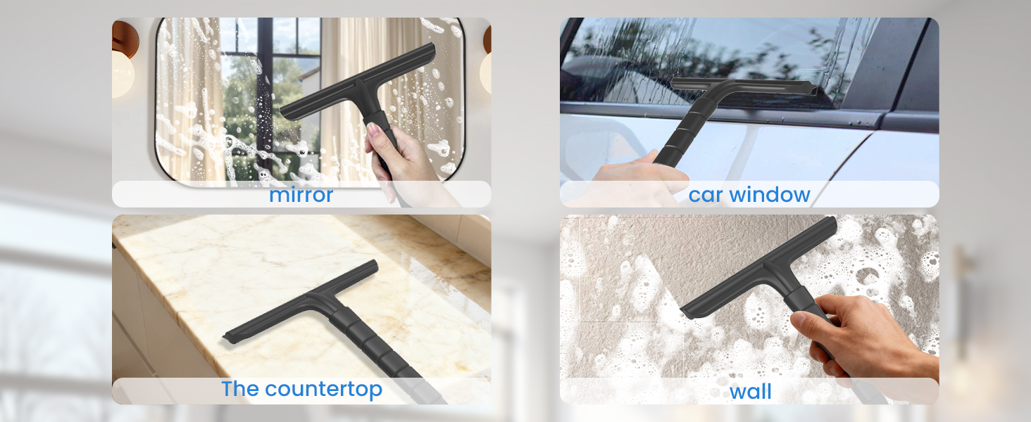 Ergonomic Hanging Bathroom Squeegee for Shower Glass/ Window/ Tile/ Floor/ Mirror
