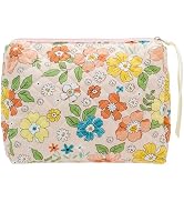 PAZIMIIK Cotton Makeup Bag for Women Large Quilted Travel Cosmetic Pouch Girls' Make Up Organizer...