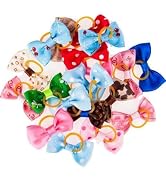 BWESOO 20Pcs/Set Colorful Assorted Pet Cat Dog Hair Bows with Rubber Bands Grooming Accessories S...