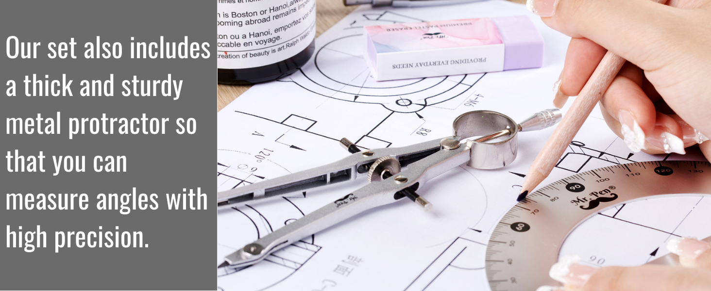 Mr. Pen- Metal Protractor and Metal Compass Set