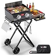 Laudlife Portable Propane Gas Griddle with Collapsible Stand, Non-Stick Enameled Cast Iron, 342 S...