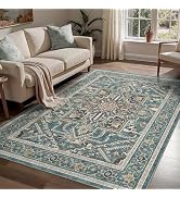 WITSHOCK Living Room Area Rugs 5x7: Washable Rug Boho Soft Non-Slip Low Pile Stain Resistant Fold...