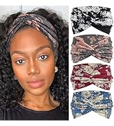 STGDAK 4 Pack Wide Headbands for Women Cute Boho Headband Floral Knotted Turban Head Bands Soft H...