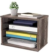 J JACKCUBE DESIGN Rustic Wood Desk Organizer 4 Compartment Paper File Holder for Home and Office,...