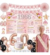 60th Birthday Decorations for Women 31PCS Rose Gold 60th Party Decorations Banner, 1966 Bday Back...