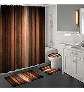 MitoVilla 4Pcs Tan Brown Shower Curtain Sets with Rugs, Vintage Orange Bathroom Sets with Shower ...