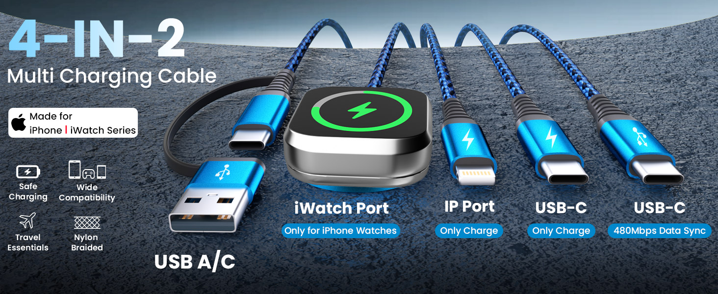 4 IN 2 Multi Charging Cable Made for iPhone and Apple Watch