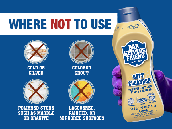 Do not use on poloshed stone marble granite gold silver grout lacquered painted mirror