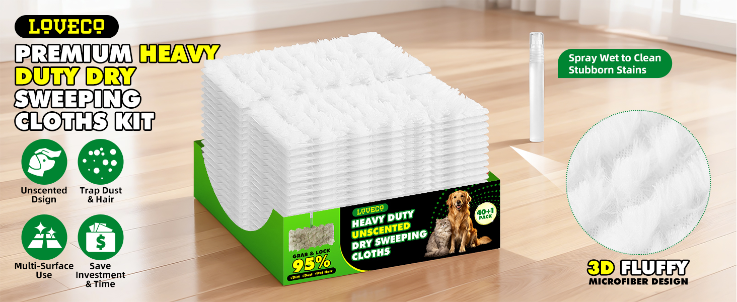 Heavy Duty Dry Sweeping Cloths Refills Compatible with Swiffer Sweeper, Pet Dry Pads Refill