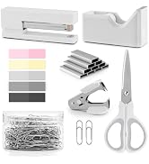 White Office Supplies, White Desk Office Supplies and Accessories, Stapler and Tape Dispenser Set...