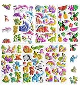 76 PCS 3D Glitter Stickers for Kids – 6 Sheets Sparkly Puffy Animal Stickers, Reusable Waterproof...