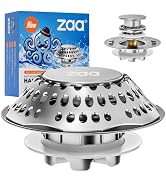 zaa 2 in 1 Bathtub Drain Stopper & Hair Catcher Pop-Up Plug | Upgraded Silver Pop Up Tub Plug for...