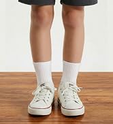 COTTON DAY Unisex School Kids Boys Girls Soft Cotton Black White Gray Navy Athletic Socks with Re...