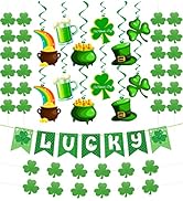 31Pcs St Patricks Day Decorations Pre-Assembled Shamrock Lucky Banner Garlands Clover Hanging Swi...