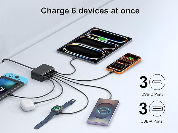 6 Ports for Fast Charging