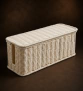 Cable Management Box, Handmade Rattan Cable Organizer with 2 Open Slots, Cord Hider for Power Str...