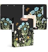 Ospelelf Binder 3 Ring 1 Inch, Floral Round Ring Clipboard Binder for Letter Size with 5 Tab Divi...