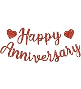 BEISHIDA Glitter Red Happy Anniversary Banner, Pre-Strung Happy Anniversary Banner,NO DIY - Happy...