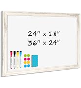 DOLLAR BOSS Magnetic Whiteboard, 24" x 18" Vintage White | Decorative Dry Erase Board, Wood Frame...