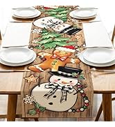 Croar Christmas Dining Table Runner, Xmas Tree Snowman Gingerbread Man Wood Grain Burlap Kitchen ...
