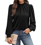 WIHOLL Long Sleeve Shirts for Women Mock Neck Tops Pleated Front Blouses Dressy Casual Fall Cloth...