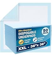 DMI Extra Large 36" x 36", 50 Count, Ultra Protective Incontinence Bed Pads for Women and Men, El...