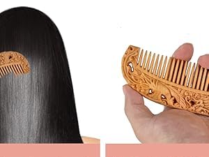 Handmade Carved Vintage Wooden Hair Comb Portable Anti Static Engraving Animals