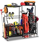 EXTCCT Garage Sports Equipment Organizer with Wheels - Golf Bag Storage Rack and Ball Storage Bin...