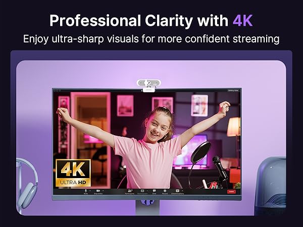 A content creator confidently streams in UHD using this webcam.