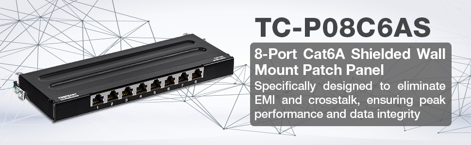 8-Port, Cat6A Shielded, Wall Mount, Patch Panel