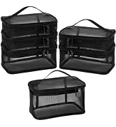 Tosnail Set of 3 Mesh Zipper Bag with Handle, Black Mesh Pouch, Travel Toiletry Bag, Cosmetic Org...