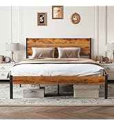 Sweetcrispy Queen Size Bed Frame with Headboard, 800LBS Mattress Foundation with All Sturdy Metal...