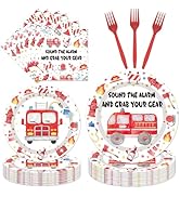 Firetruck Birthday Party Decorations - 96PCS Fire Truck Plates and Napkins Party Supplies Firefig...