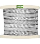 Thickened 1/4 Stainless Steel Cable, 200ft Wire Rope, 7X19 Strands Aircraft Cable, 6400lbs Breaki...
