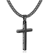 Gnamy Cross Necklace for Men Boys Stainless Steel Bible Verse Cross Pendant with Cuban Link Chain...