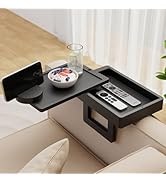 Wealone Mini Black Couch Arm Table for Narrow Armrest, Sofa Arm Tray with Storage Box, Rotating T...
