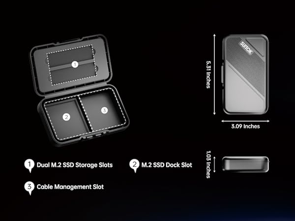 Tool-free NVMe reader external for quick SSD swapping without screws.