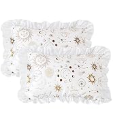 EXQ Home Ruffled Satin Pillowcase for Hair and Skin Queen Size- White Moon Silk Pillowcase 2 Pack...