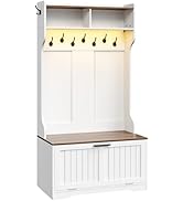 HOOBRO Hall Tree with Bench, 15.7''W Entryway Bench with Coat Rack, Shoe Cabinet with Flip Drawer...