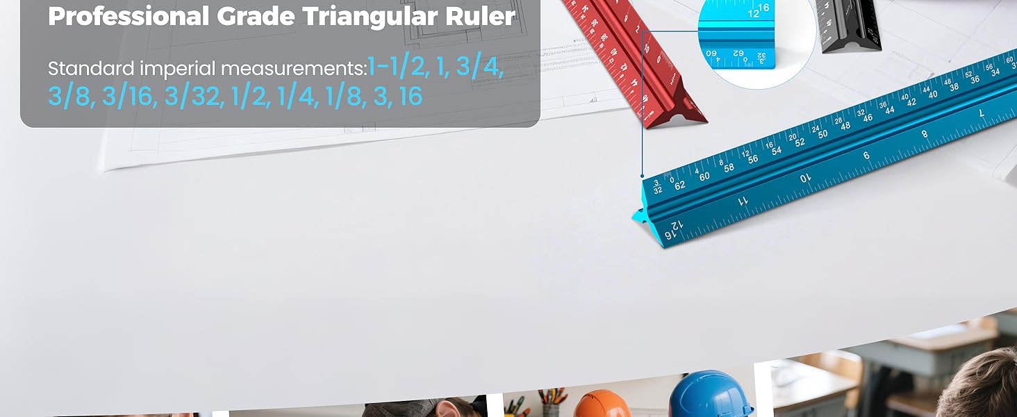 Architectural Scale Ruler Inches Imperial Aluminum Metal Architecture Engineering Triangular